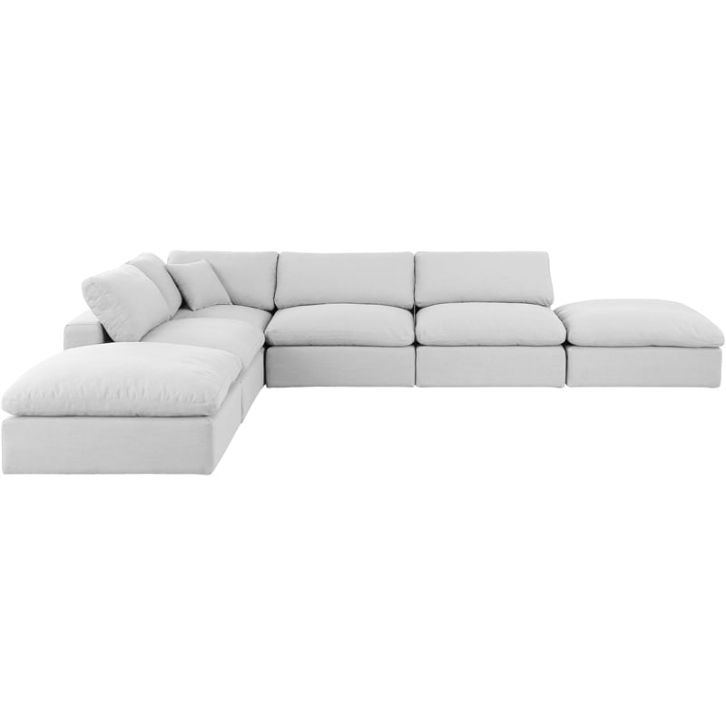 Pemberly Row 6-Pc Modular Sectional Sofa in White Linen Textured Fabric