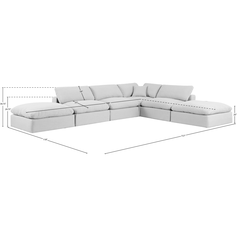 Pemberly Row 6-Pc Modular Sectional Sofa in White Linen Textured Fabric