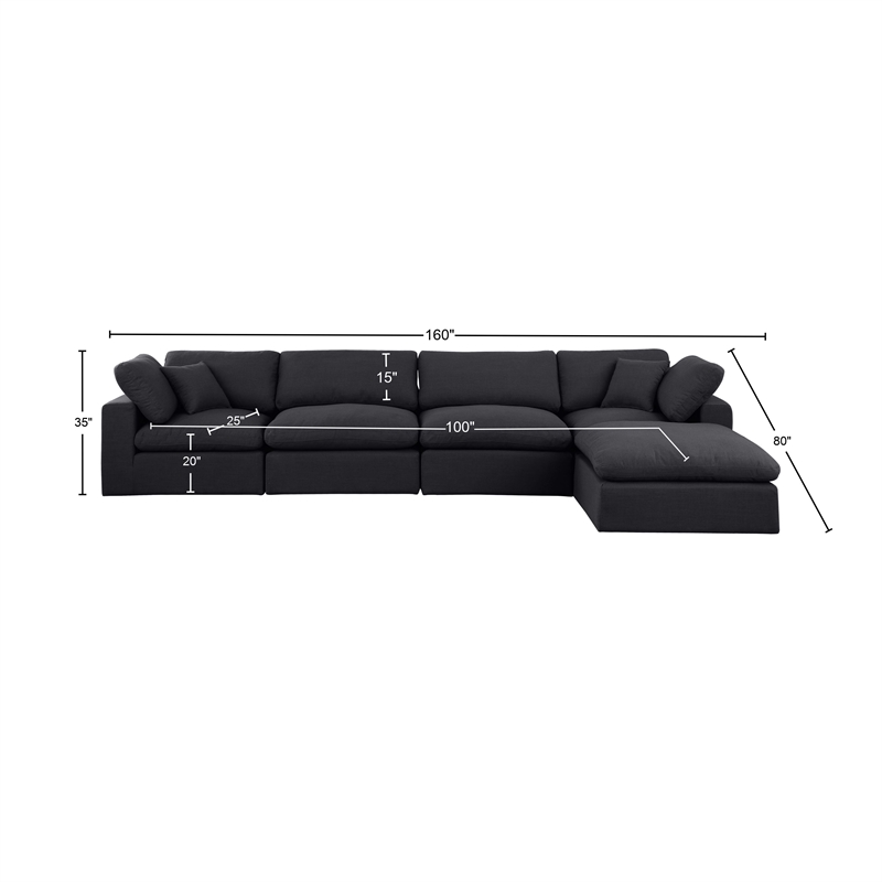 Pemberly Row 5-Pc Modular Sectional Sofa in Black Linen Textured Fabric