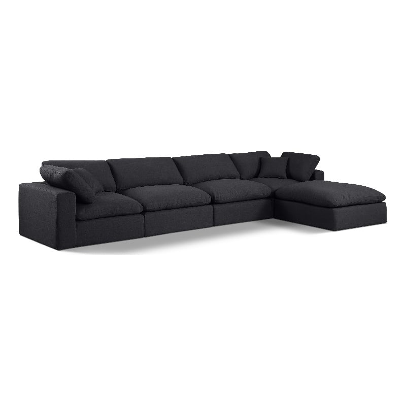 Pemberly Row 5-Pc Modular Sectional Sofa in Black Linen Textured Fabric