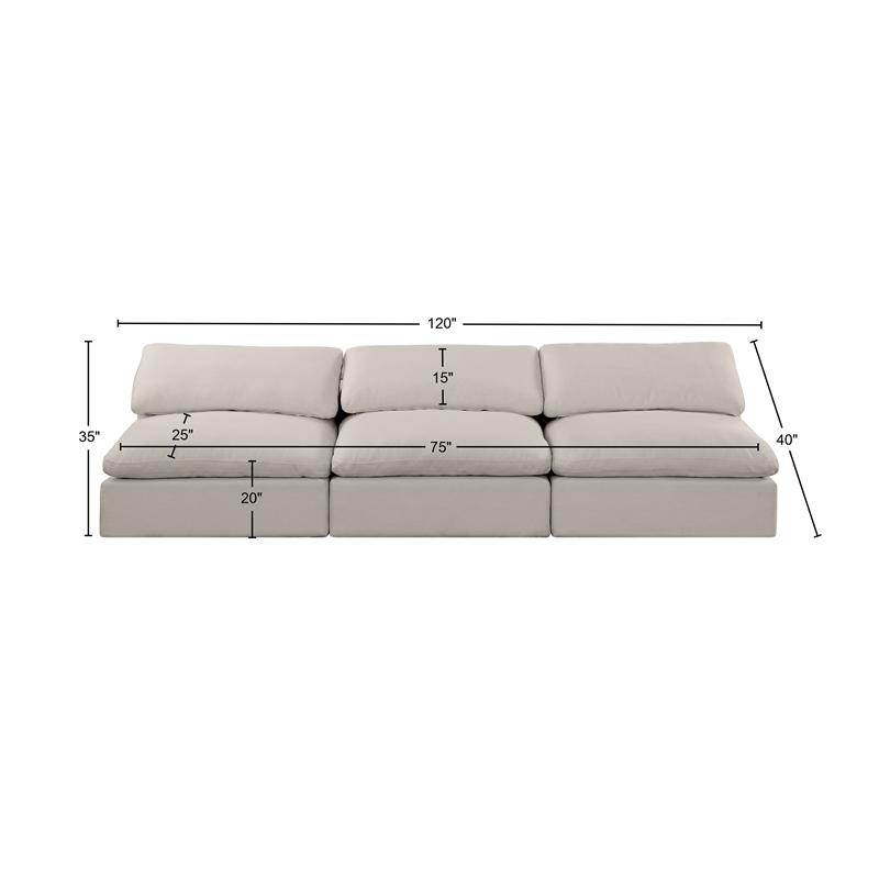 Pemberly Row 3-Pc Modular Sofa in Beige Linen Textured Fabric