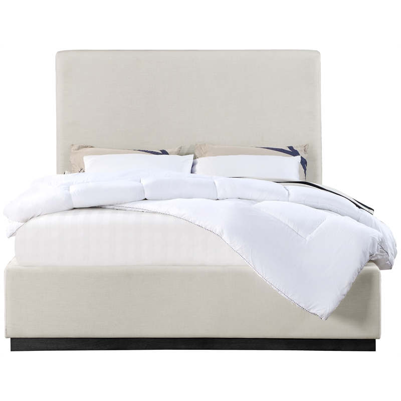 Pemberly Row Queen Bed Linen Textured Fabric Headboard in Beige