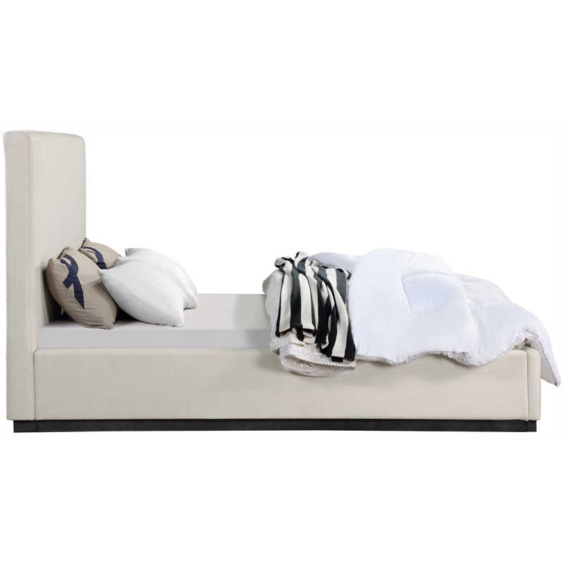 Pemberly Row Queen Bed Linen Textured Fabric Headboard in Beige