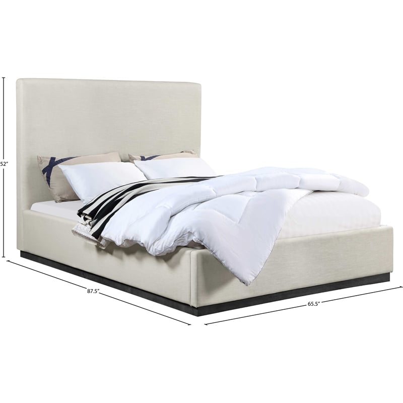 Pemberly Row Queen Bed Linen Textured Fabric Headboard in Beige