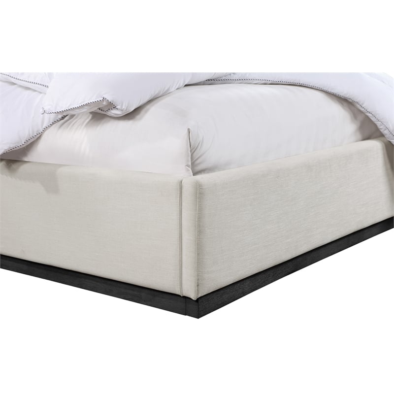 Pemberly Row Queen Bed Linen Textured Fabric Headboard in Beige
