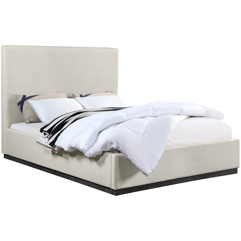 Pemberly Row Queen Bed Linen Textured Fabric Headboard in Beige