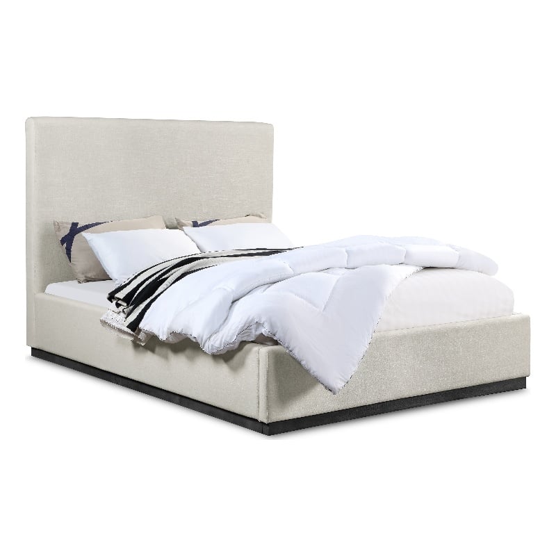 Pemberly Row Queen Bed Linen Textured Fabric Headboard in Beige