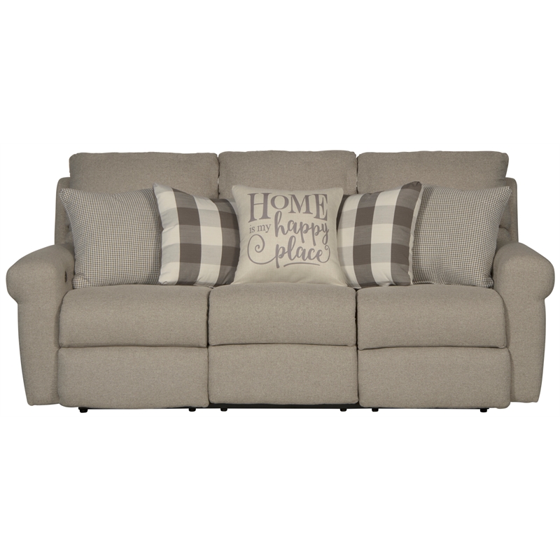 Pemberly Row Power Lay Flat Reclining Sofa in Gray Fabric with USB Ports