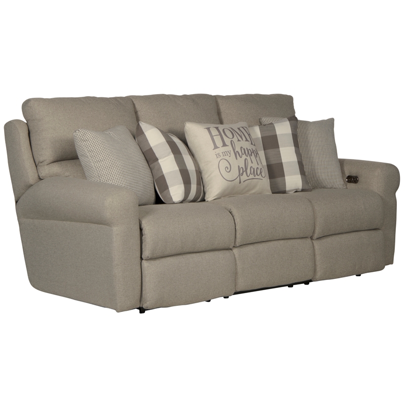 Pemberly Row Power Lay Flat Reclining Sofa in Gray Fabric with USB Ports