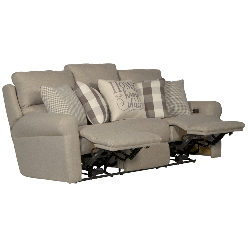 Pemberly Row Power Lay Flat Reclining Sofa in Gray Fabric with USB Ports
