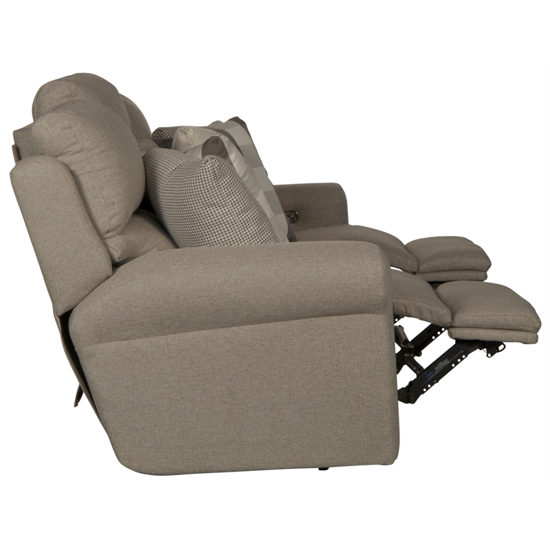 Pemberly Row Power Lay Flat Reclining Sofa in Gray Fabric with USB Ports