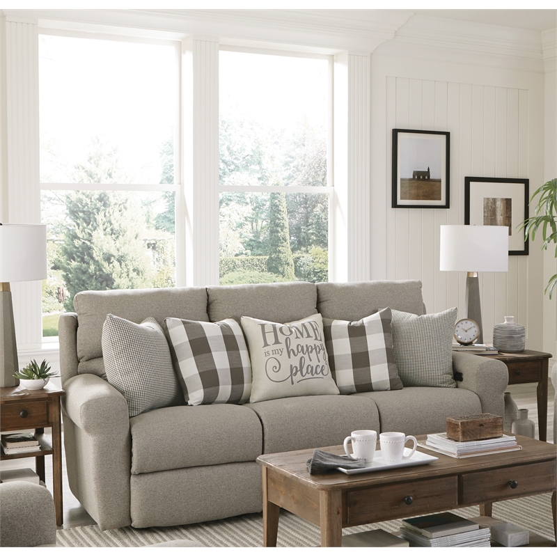 Pemberly Row Power Lay Flat Reclining Sofa in Gray Fabric with USB Ports