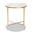Pemberly Row Contemporary Gold Metal End Table with Round Marble Top