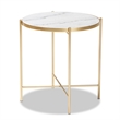 Pemberly Row Contemporary Gold Metal End Table with Round Marble Top