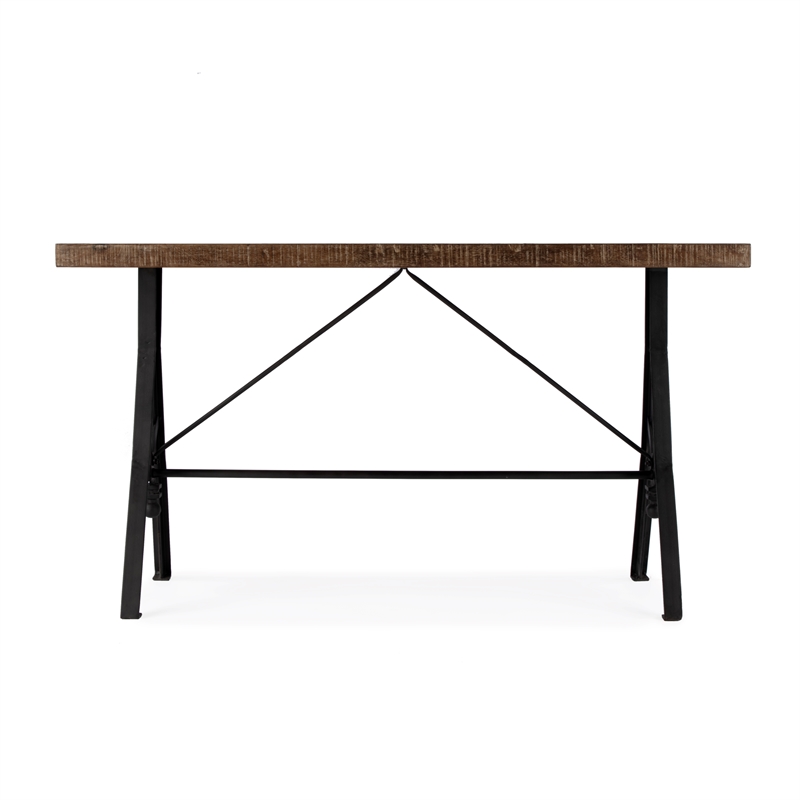 Pemberly Row Croyden Wood Console Table with Iron Base in Brown/Black
