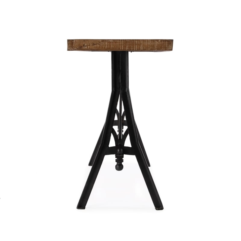 Pemberly Row Croyden Wood Console Table with Iron Base in Brown/Black