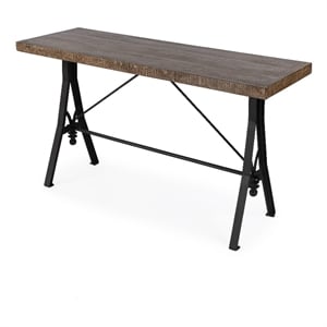 Pemberly Row Croyden Wood Console Table with Iron Base in Brown/Black