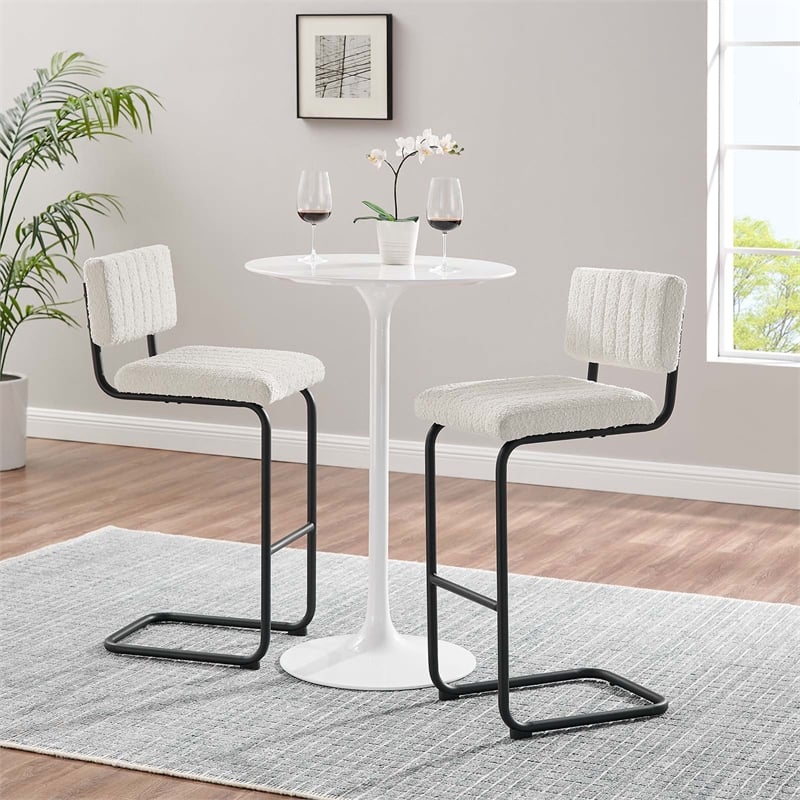 Pemberly Row Bar Stool Set of 2 in Boucle Fabric with Black Ivory Finish