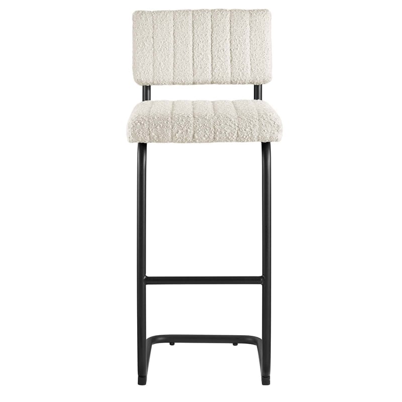 Pemberly Row Bar Stool Set of 2 in Boucle Fabric with Black Ivory Finish