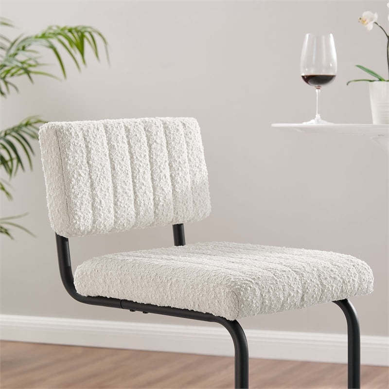 Pemberly Row Bar Stool Set of 2 in Boucle Fabric with Black Ivory Finish
