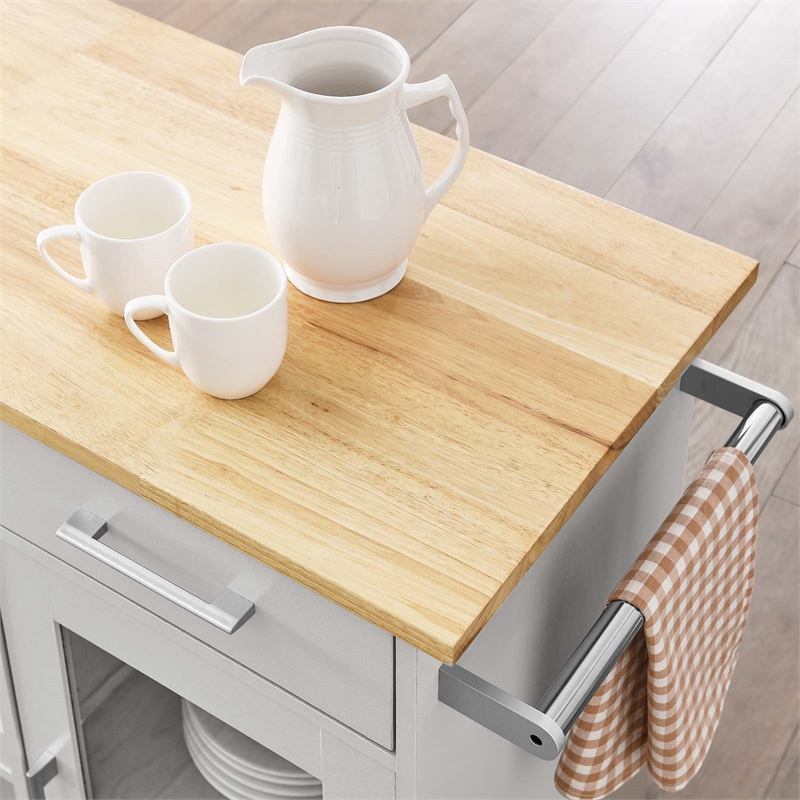 Pemberly Row Culinary Kitchen Cart with Towel Bar in Light Gray/Natural