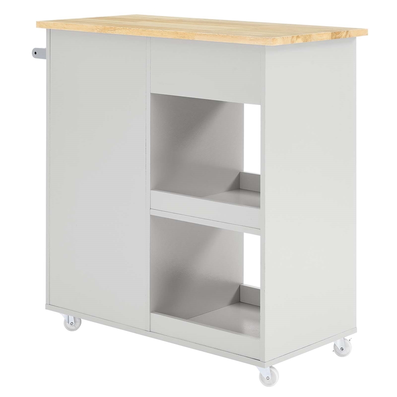 Pemberly Row Culinary Kitchen Cart with Towel Bar in Light Gray/Natural