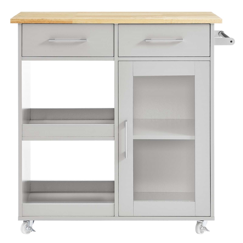 Pemberly Row Culinary Kitchen Cart with Towel Bar in Light Gray/Natural