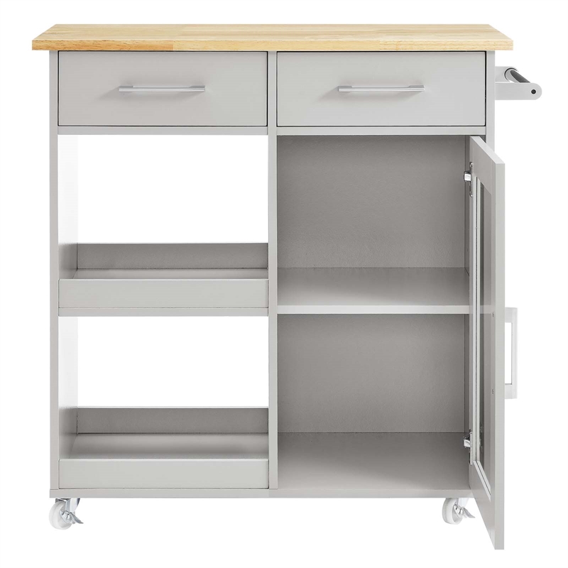 Pemberly Row Culinary Kitchen Cart with Towel Bar in Light Gray/Natural