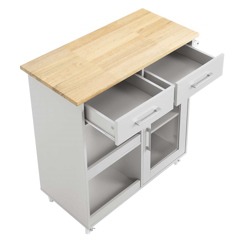 Pemberly Row Culinary Kitchen Cart with Towel Bar in Light Gray/Natural