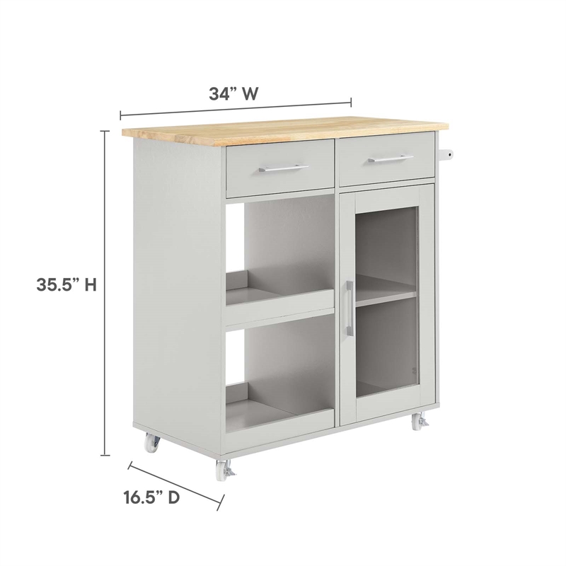 Pemberly Row Culinary Kitchen Cart with Towel Bar in Light Gray/Natural