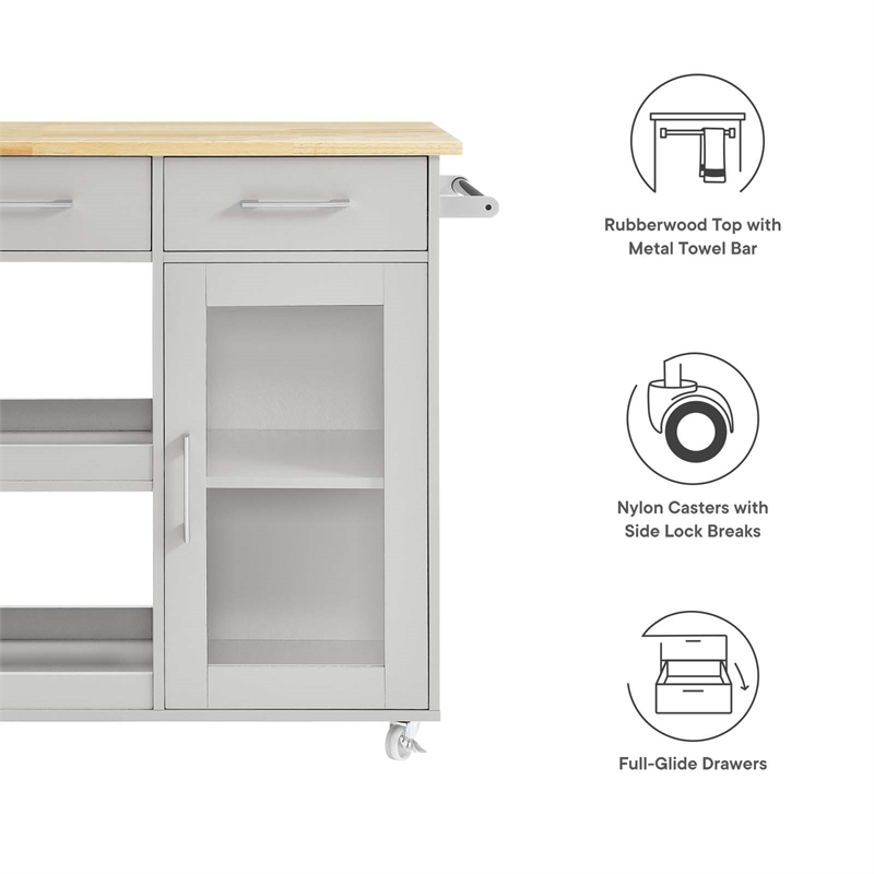 Pemberly Row Culinary Kitchen Cart with Towel Bar in Light Gray/Natural