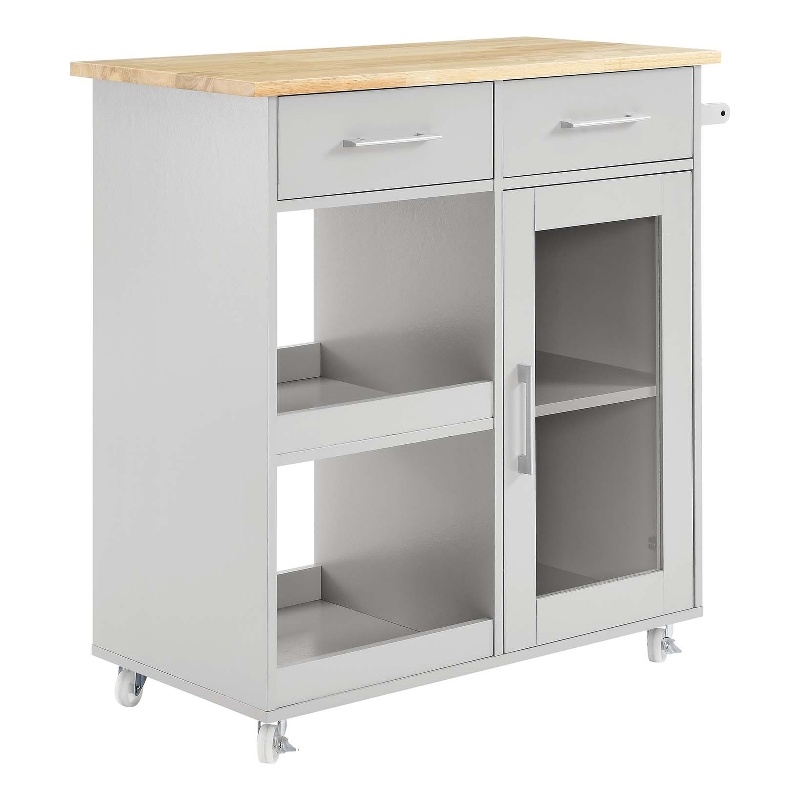 Pemberly Row Culinary Kitchen Cart with Towel Bar in Light Gray/Natural