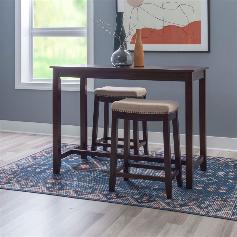 Pemberly Row 3-Piece Walnut Counter Height Dining Set with Padded Seats