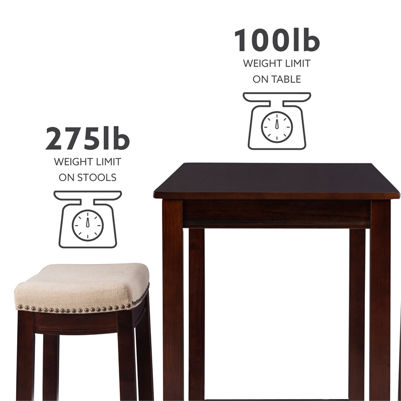 Pemberly Row 3-Piece Walnut Counter Height Dining Set with Padded Seats