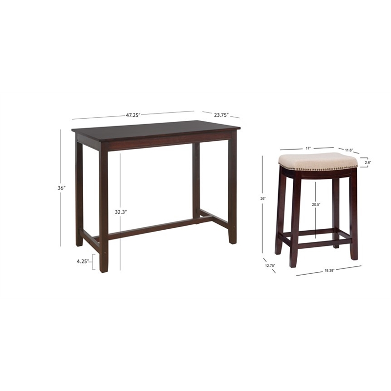 Pemberly Row 3-Piece Walnut Counter Height Dining Set with Padded Seats