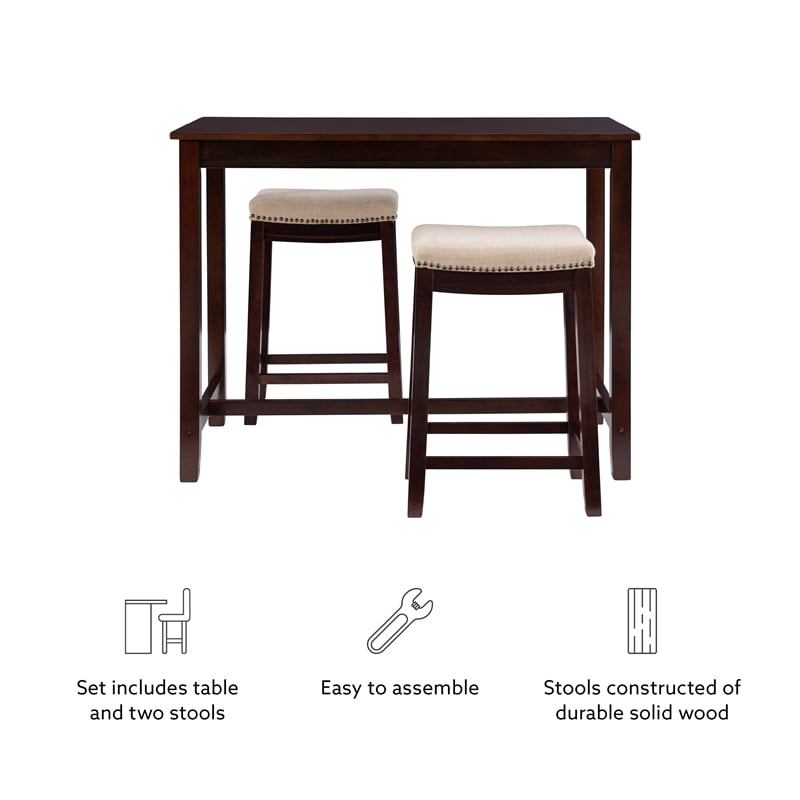 Pemberly Row 3-Piece Walnut Counter Height Dining Set with Padded Seats