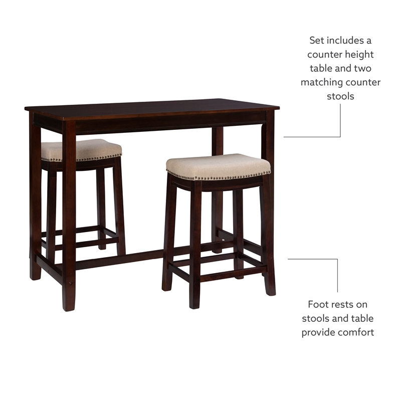 Pemberly Row 3-Piece Walnut Counter Height Dining Set with Padded Seats