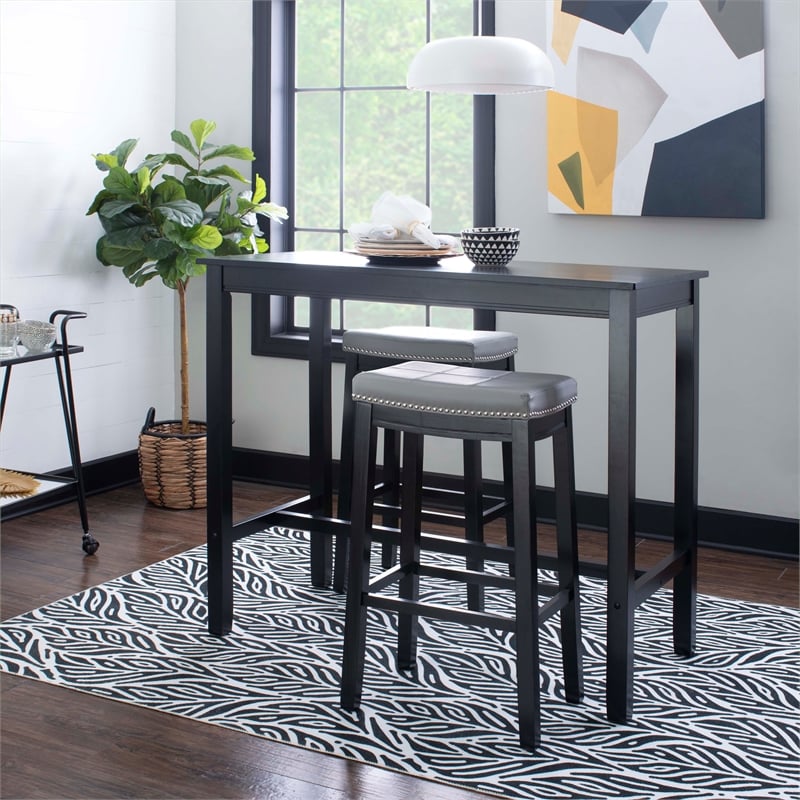 Pemberly Row 3-Piece Bar Dining Set Grey Faux Leather and Black Finish