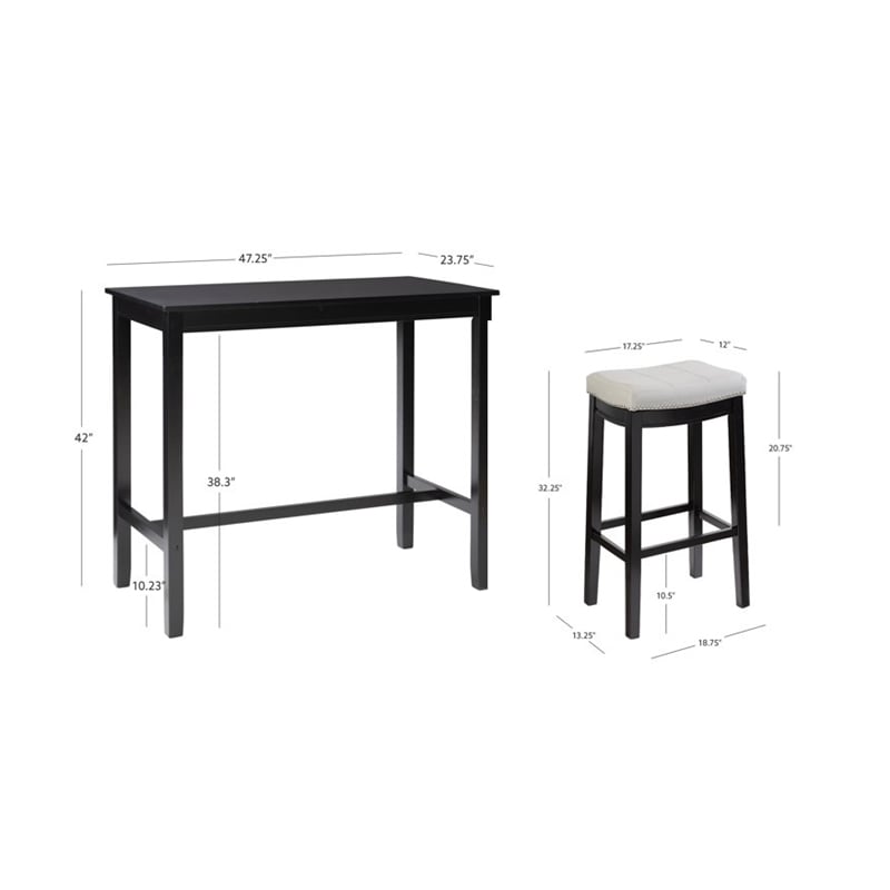 Pemberly Row 3-Piece Bar Dining Set Grey Faux Leather and Black Finish