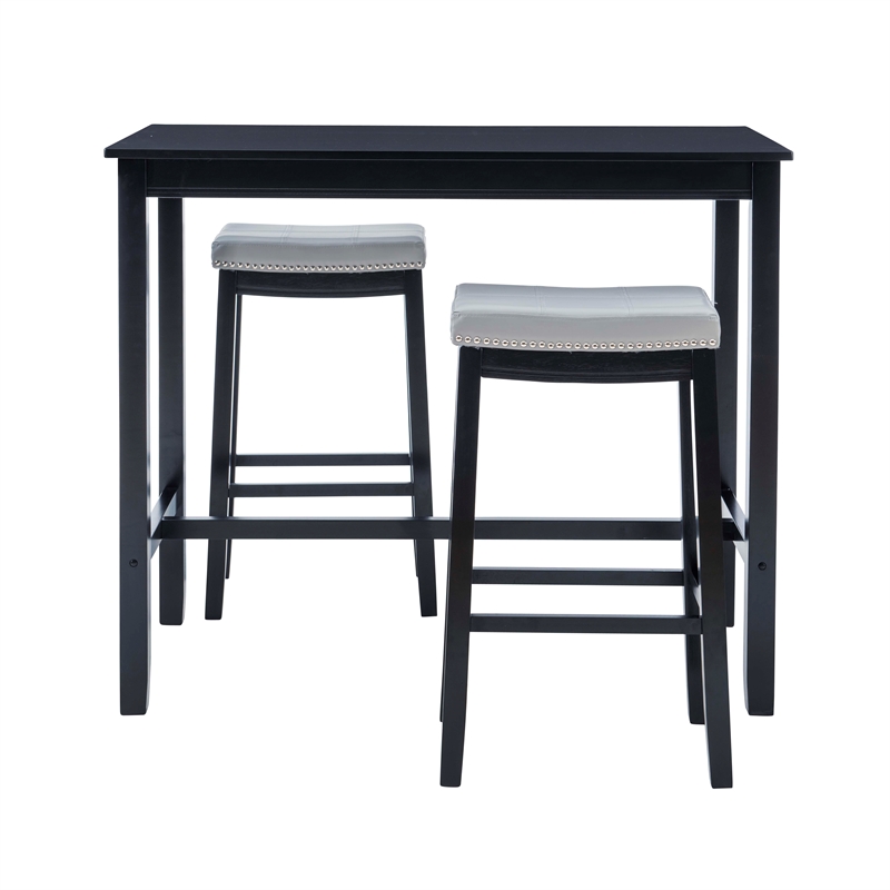 Pemberly Row 3-Piece Bar Dining Set Grey Faux Leather and Black Finish