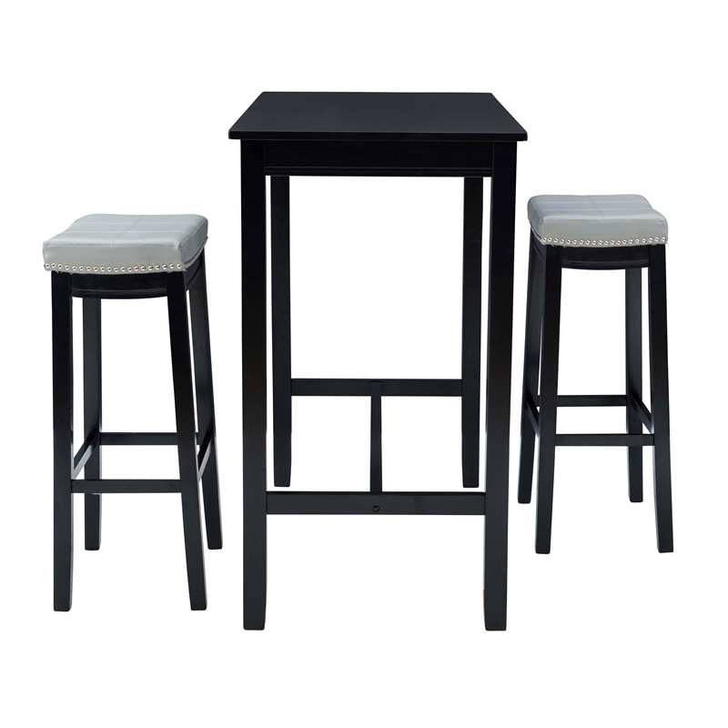 Pemberly Row 3-Piece Bar Dining Set Grey Faux Leather and Black Finish