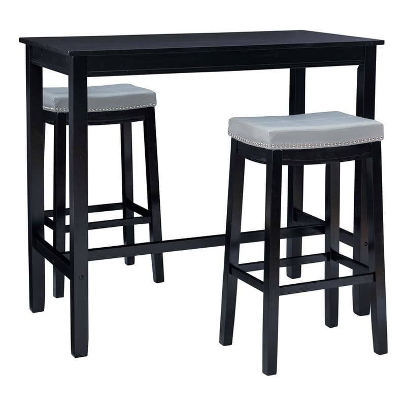Pemberly Row 3-Piece Bar Dining Set Grey Faux Leather and Black Finish