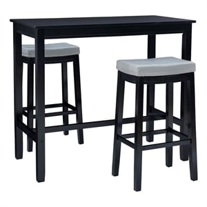 Pemberly Row 3-Piece Bar Dining Set Grey Faux Leather and Black Finish
