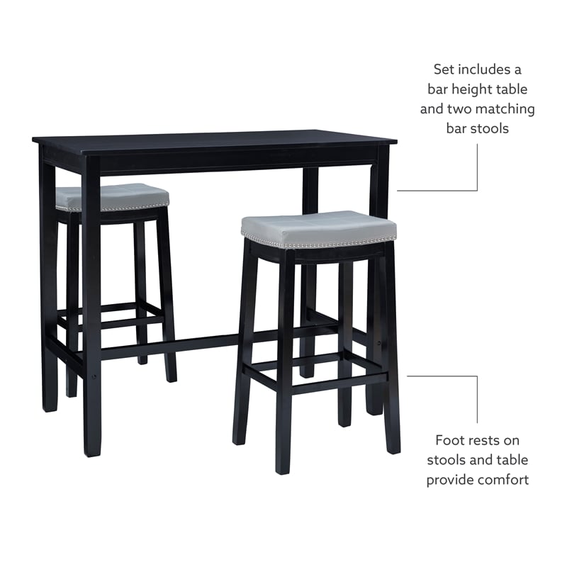Pemberly Row 3-Piece Bar Dining Set Grey Faux Leather and Black Finish