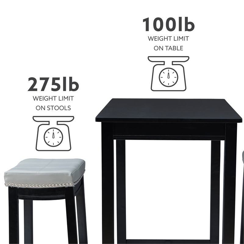Pemberly Row 3-Piece Bar Dining Set Grey Faux Leather and Black Finish