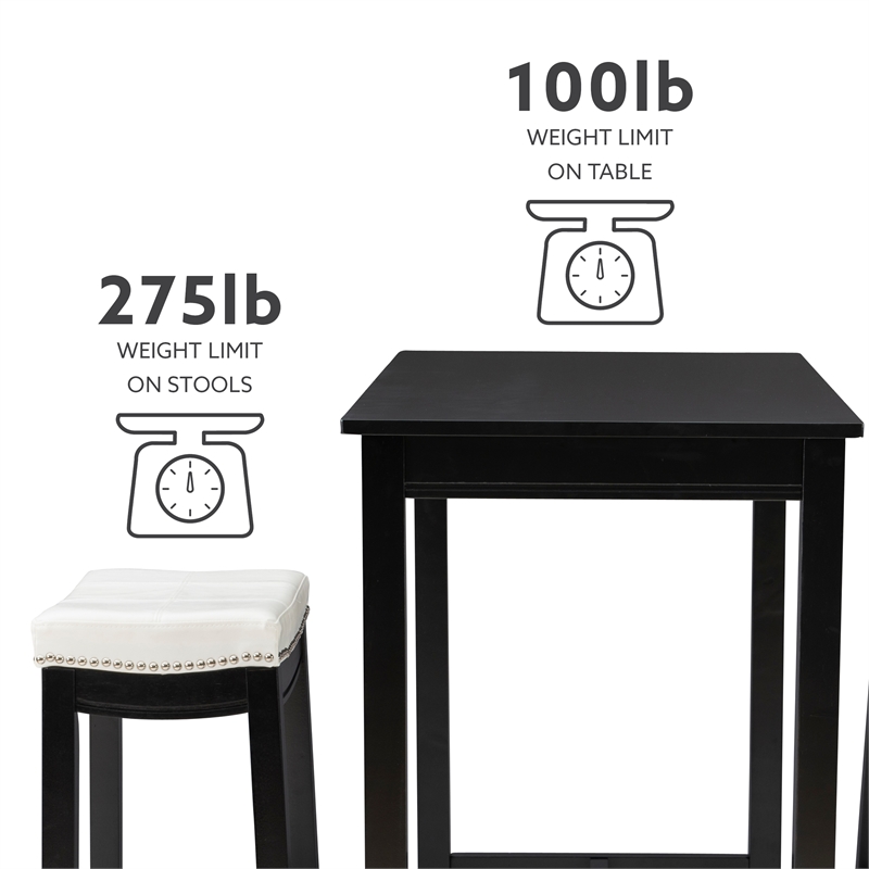 Pemberly Row 3-Piece Bar Dining Set White Faux Leather and Black Finish
