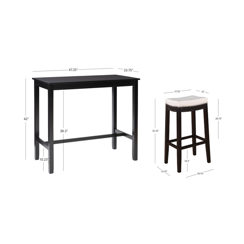 Pemberly Row 3-Piece Bar Dining Set White Faux Leather and Black Finish