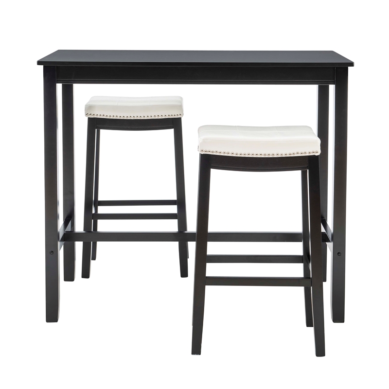 Pemberly Row 3-Piece Bar Dining Set White Faux Leather and Black Finish