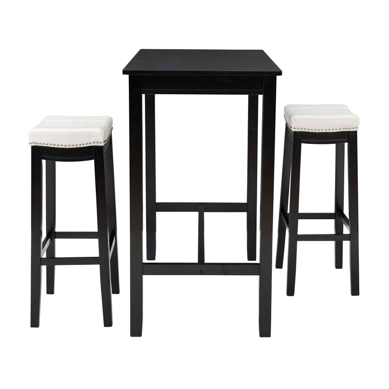 Pemberly Row 3-Piece Bar Dining Set White Faux Leather and Black Finish