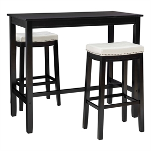 Pemberly Row 3-Piece Bar Dining Set White Faux Leather and Black Finish